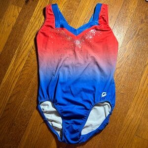 GK ELITE red, white & blue ombré leotard